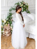 White Sequin Tulle Flower Girl Dress Modest Gown